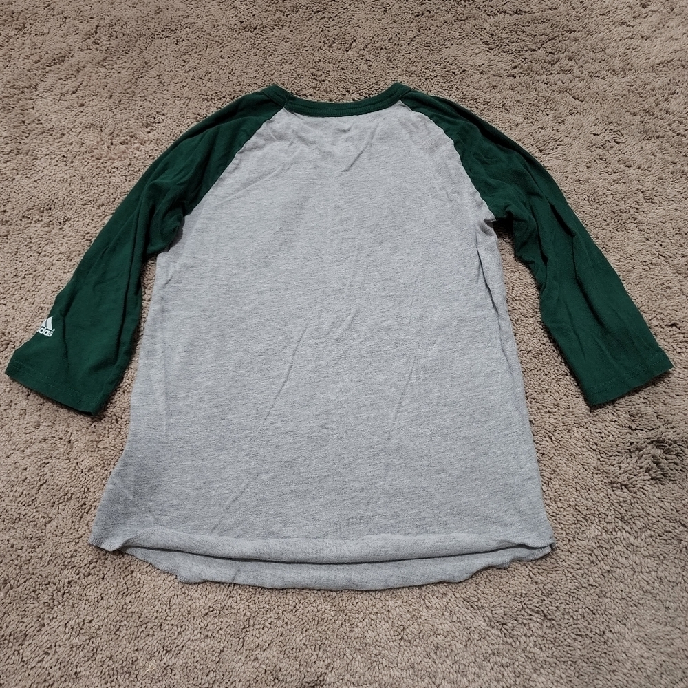 Adidas Gray with green sleeves baseball raglan 3/4 long sleeve shirt Size M - Picture 8 of 10